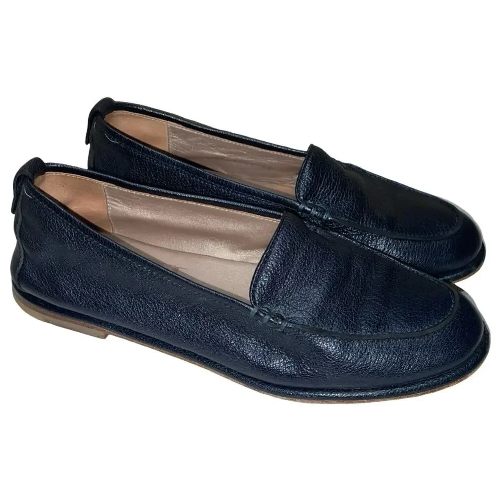 AGL Metallic Navy Blue Leather Loafers   Size: EU 38  US 8